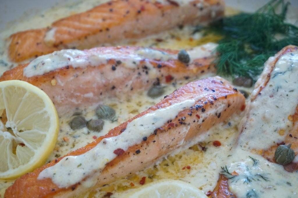 close-up of the lemony salmon