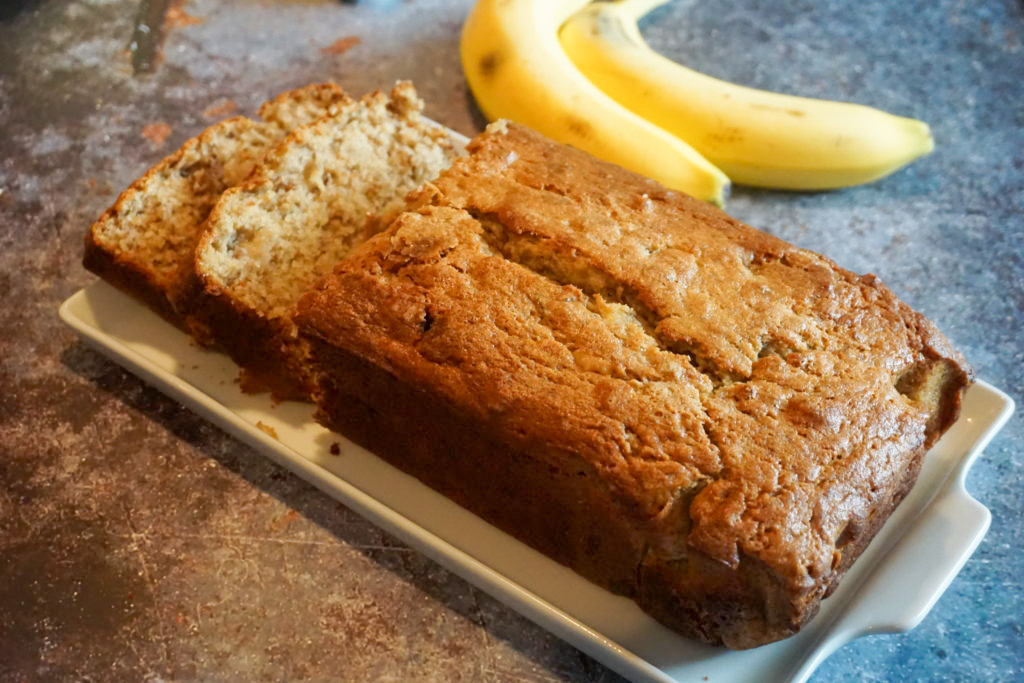 the baked and cooled banana bread