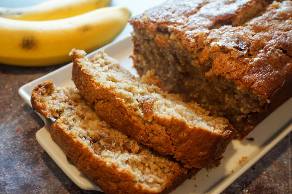 close-up of banana nut bread