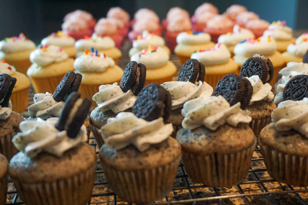 close-up of mini cupcakes