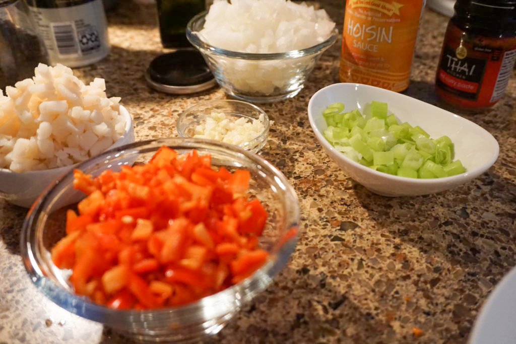 the chopped up ingredients for the dish 