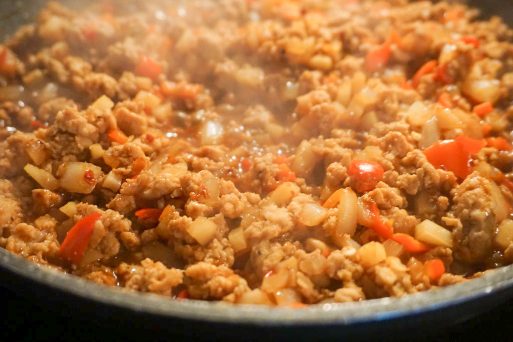 cooking the chicken lettuce wrap mixture