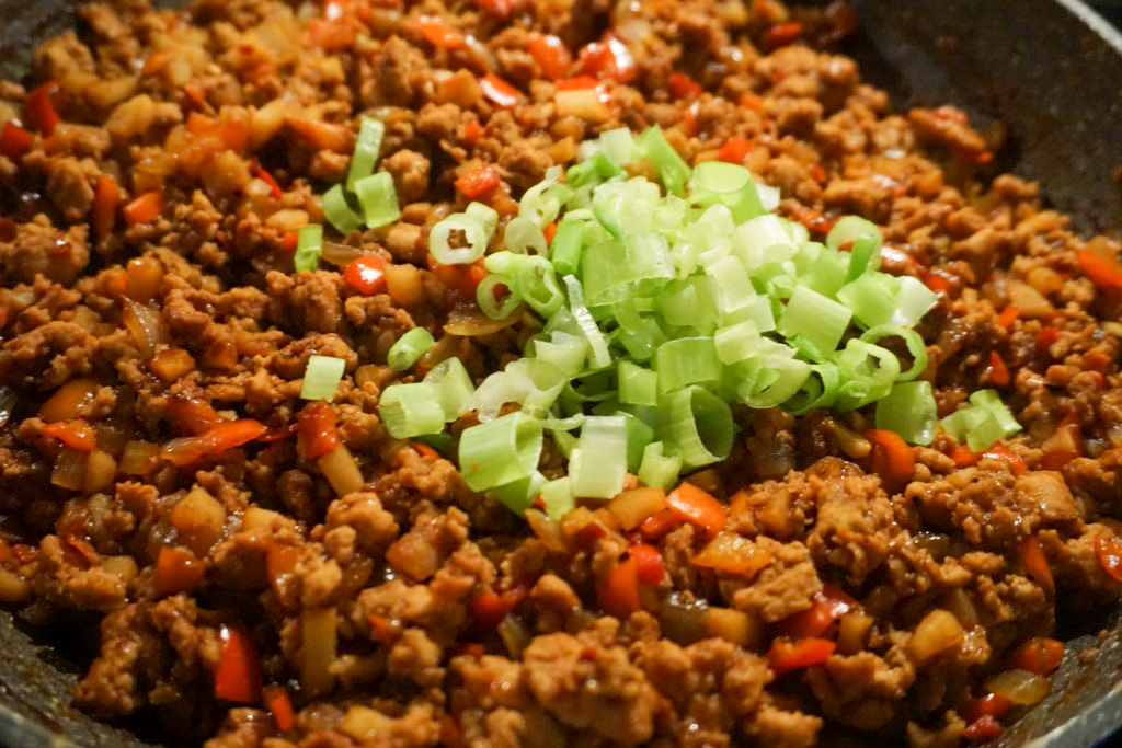 close-up of the ground Thai chicken