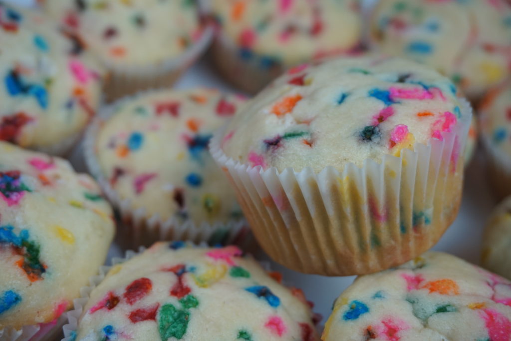 A dozen baked funfetti cupcakes 