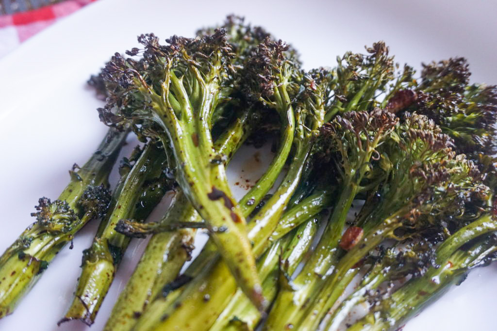 plated oven roasted garlic broccolini