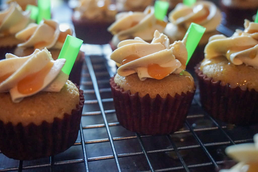 close-up of the cupcakes with the iconic Starbucks green straw