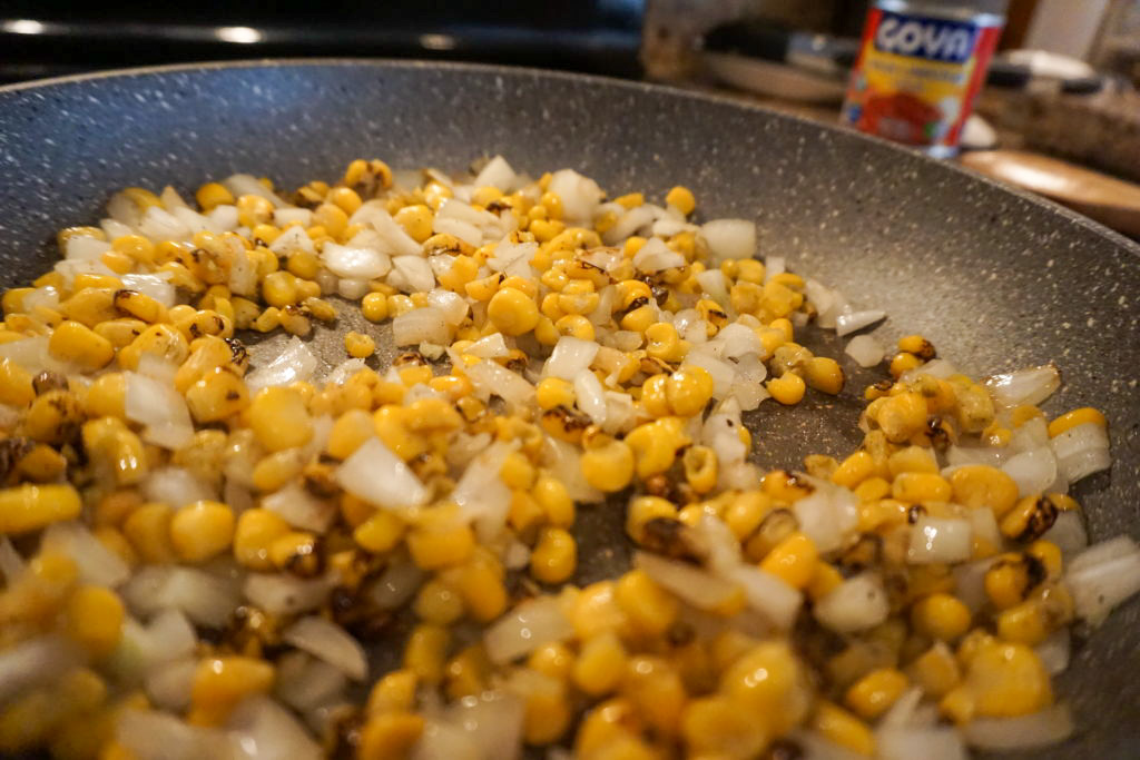 fire roasted corn with onions and minced garlic 