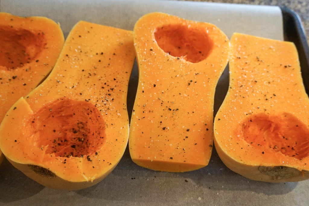 seasoned butternut squash with salt and pepper