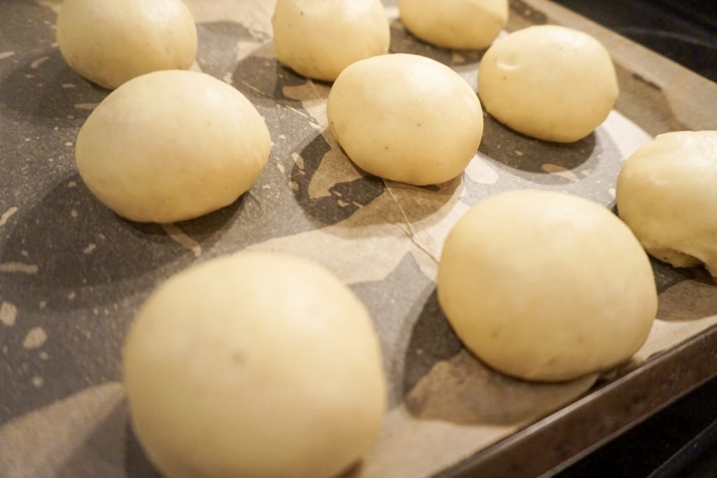 Perfect shaped brioche dinner rolls close-up