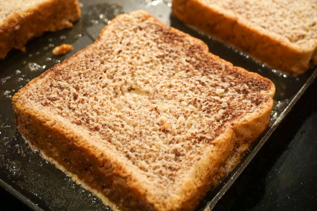 Close-up of the cinnamon french toast cooking 