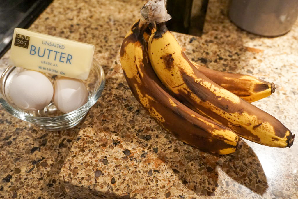 Ripe bananas, eggs, and unsalted butter