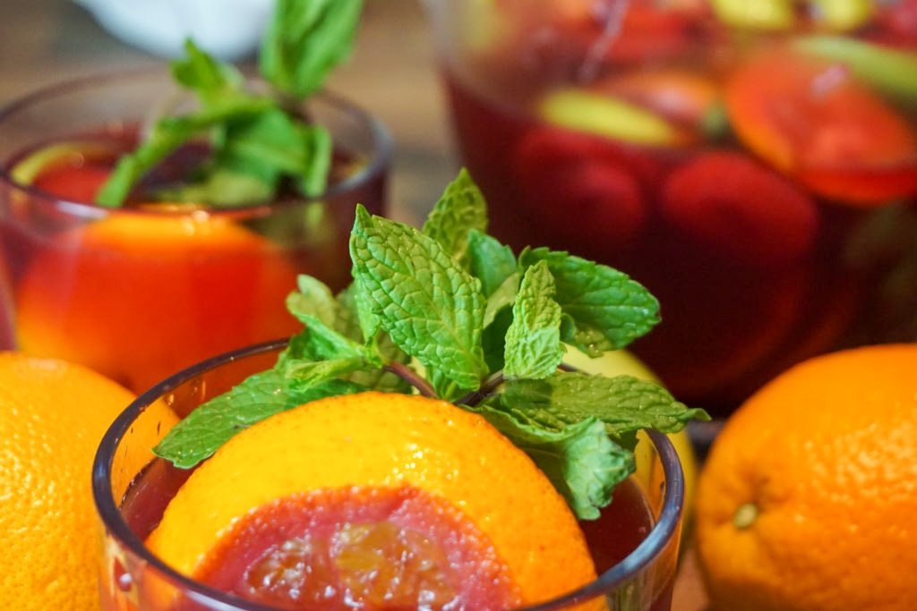 Close-up of the orange and mint garnishes