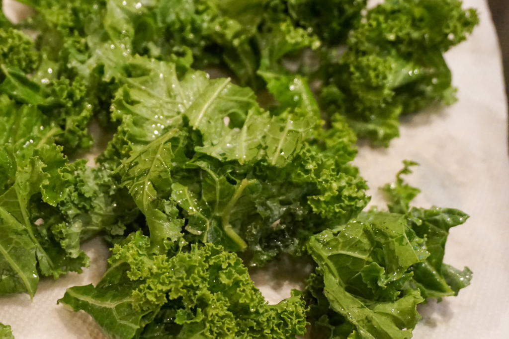 drying out the chopped kale