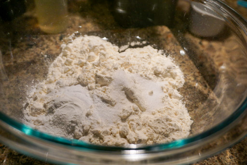 Adding all dry ingredients to the bowl 