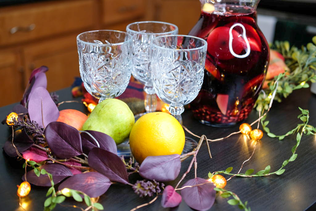 empty wine glasses with the holiday sangria