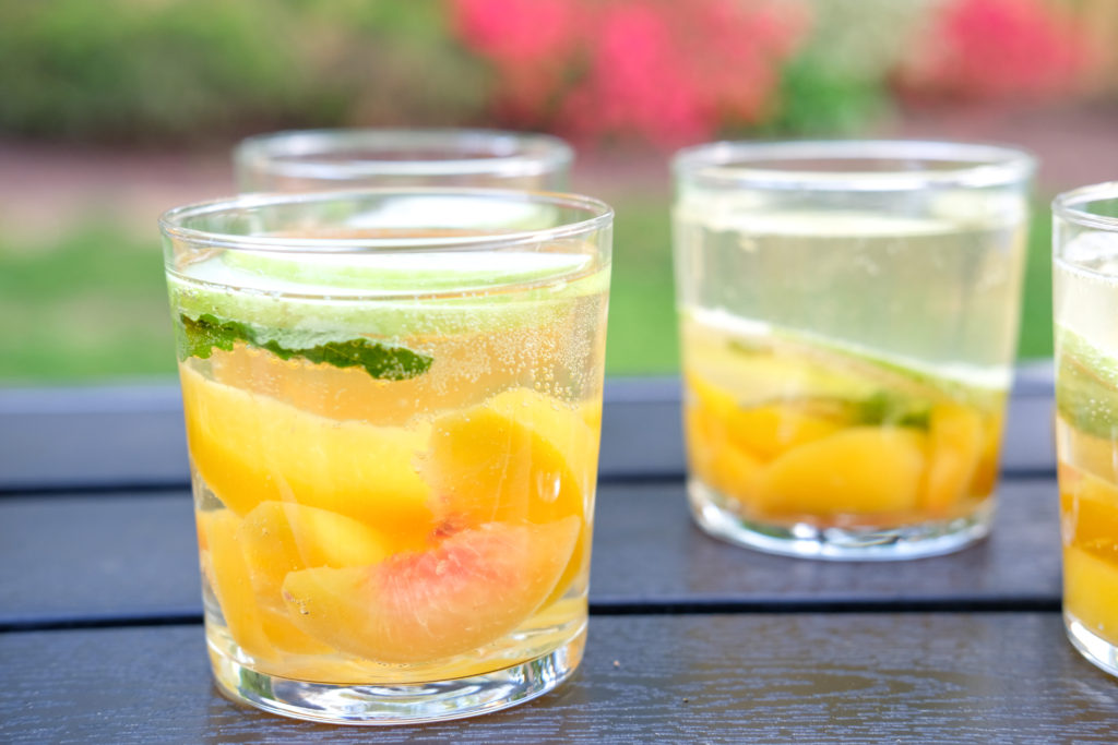 a close-up of the white wine sangria